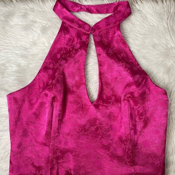 Zara Pink Floral Jacquard Halter Top With Keyhole Neckline Women's Sleeveless L - Picture 6 of 8